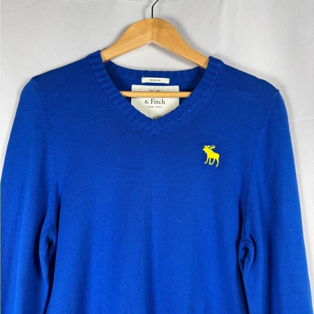 Abercrombie & Fitch Muscle VNeck Sweater Mens Large Cotton Cashmere Blend Preppy - Picture 3 of 14